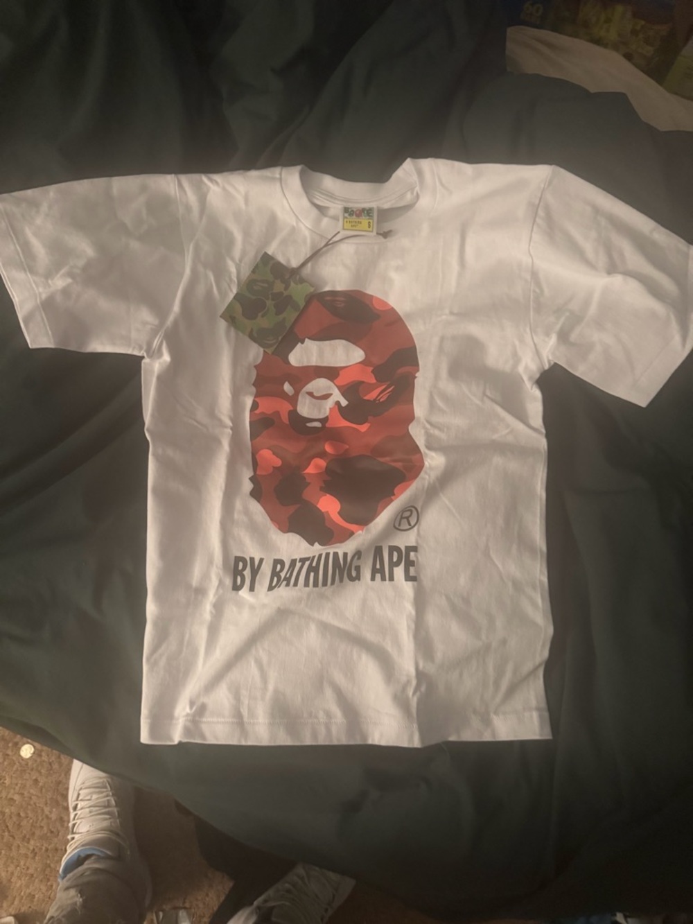 Bape White Tee with Red Camo Ape Head
